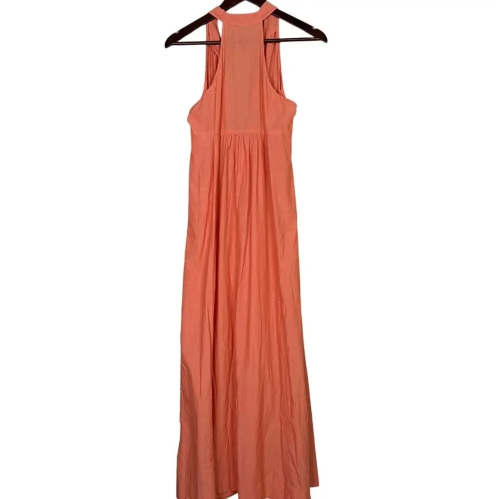 J.Crew Chambray  Sleeveless Halter Tie Front Maxi Dress VNeck Lightweight Salmon